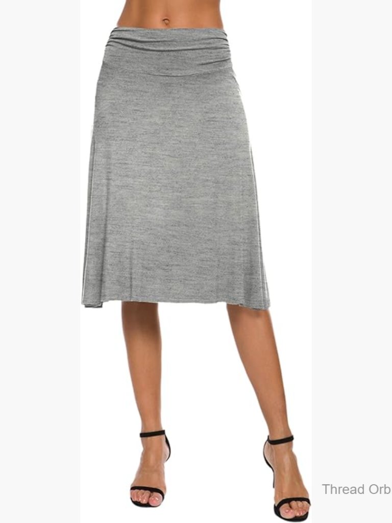 Stretch Flared Midi Yoga Skirt With Ruched Waistband